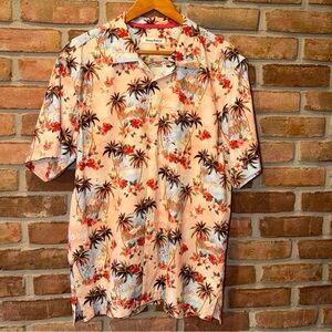 Tommy Bahama Florida Tropical Flamingo Short Sleeve Button-Up 100% Silk Size L